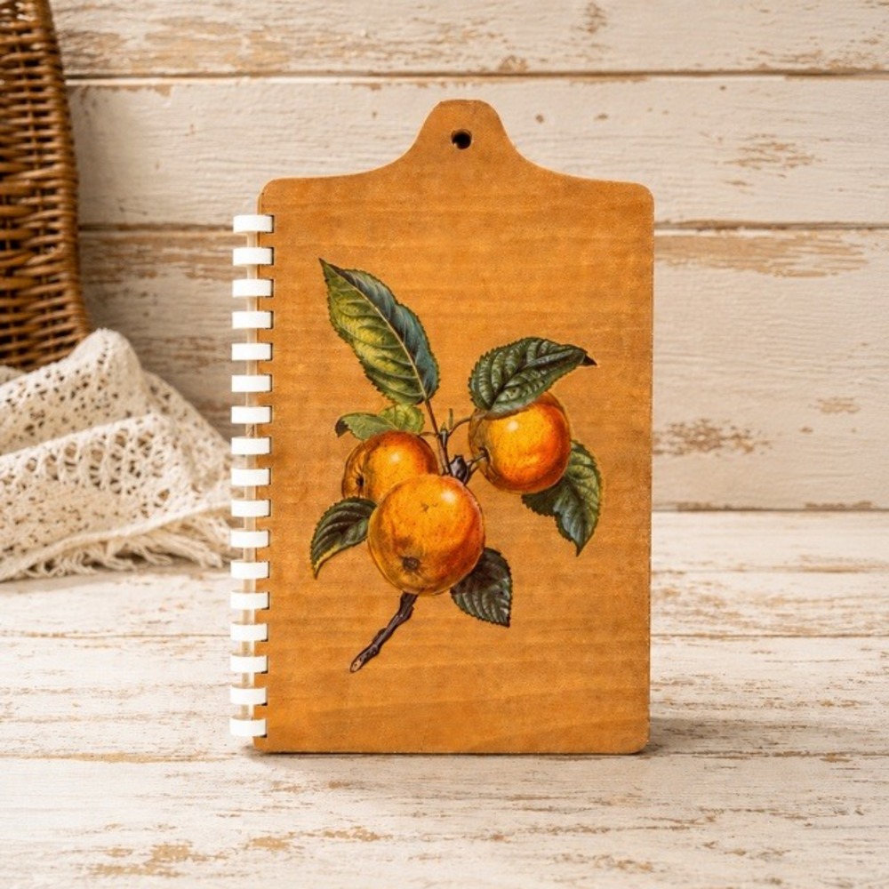 Wood Recipe Organizer Spiral Bound Recipe Book w Tabs Fruit Cover 10x6.5